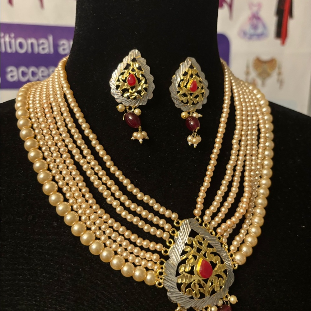 Indian Elegant Gold and Silver Pearl Necklace Set
